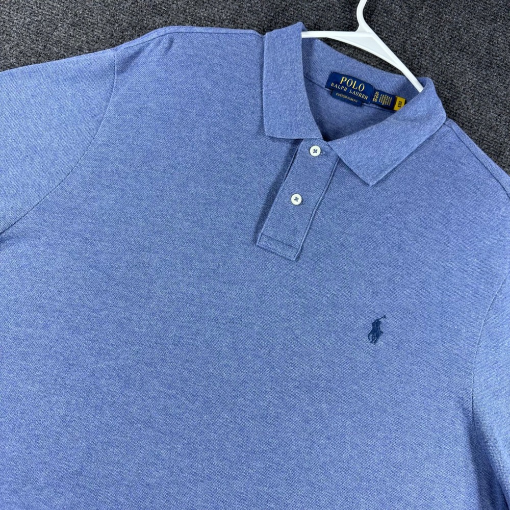 Polo Ralph Lauren Polo Shirt Mens XL Extra Large Blue Custom Slim Fit Mesh Pony